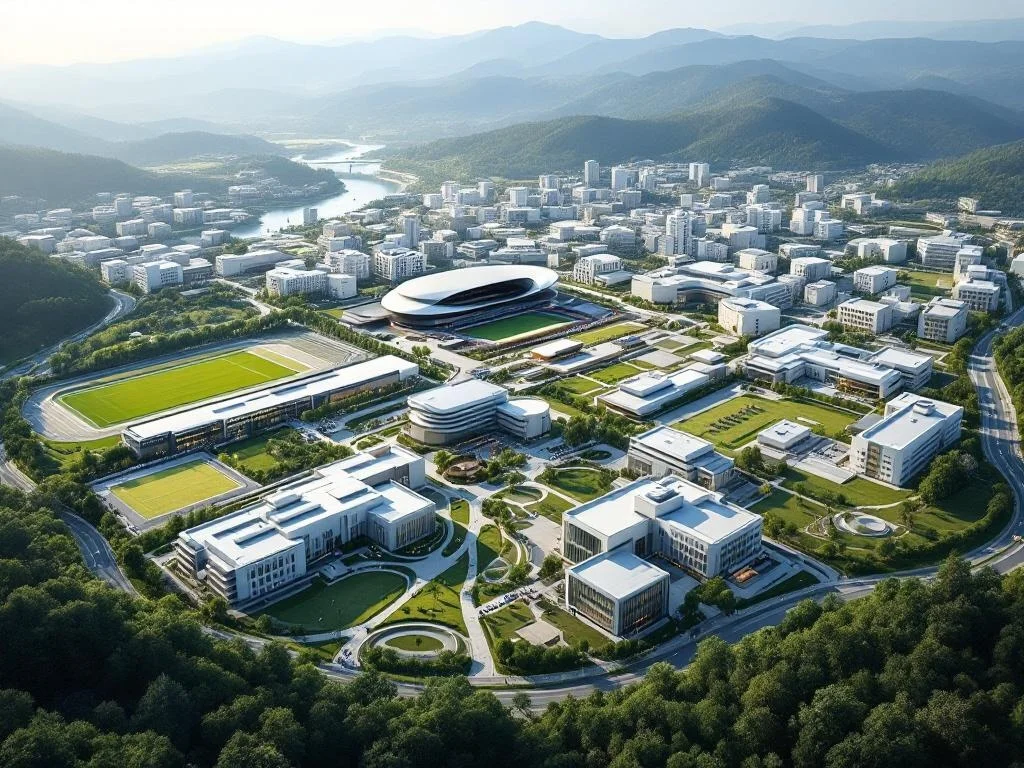 Aerial — Modern Campus, Daylight