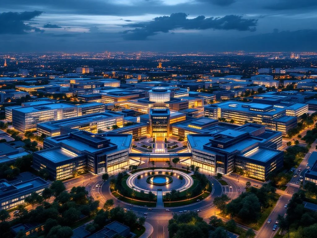 Aerial — Corporate Campus Master Plan, Dusk