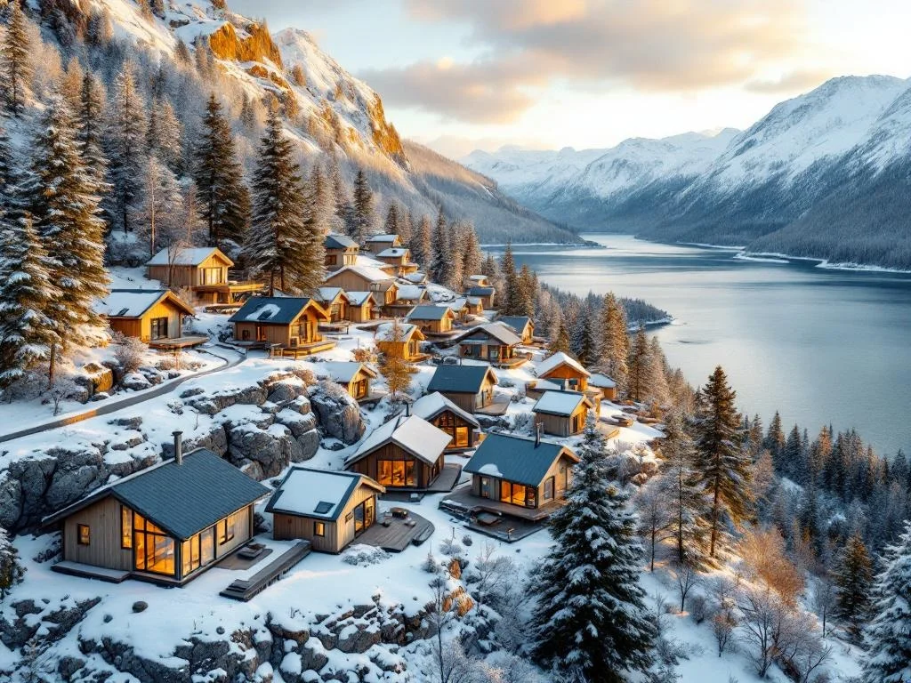 Aerial — Nordic Fjord Resort, Morning