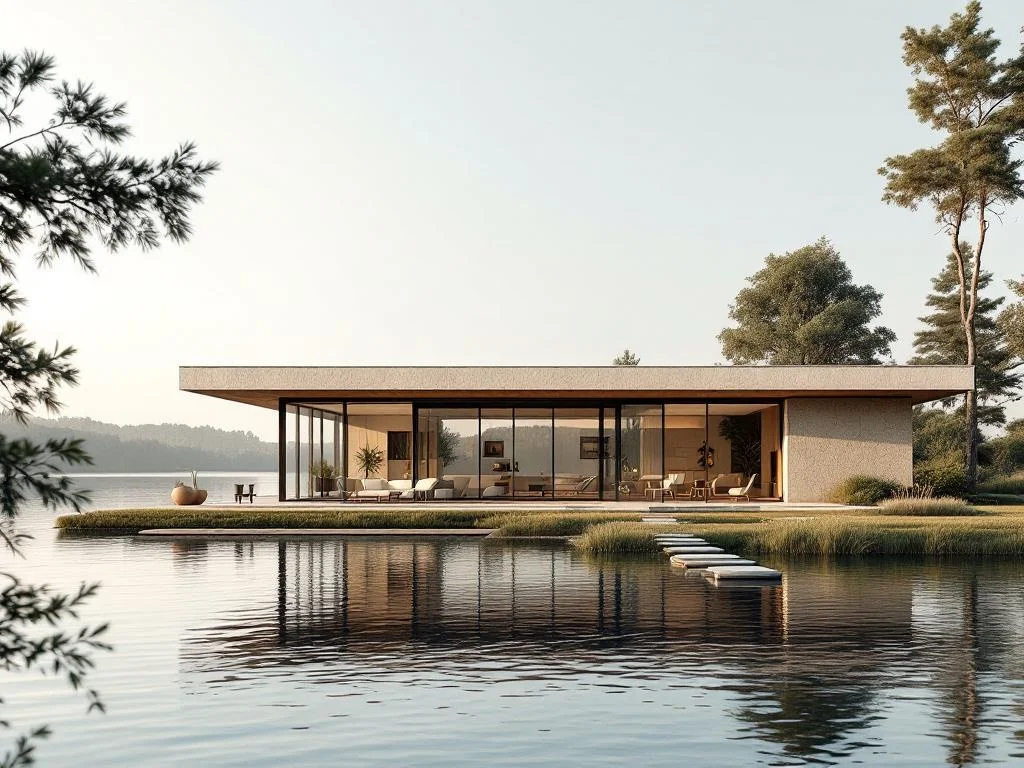 Eye-Level — Lakeside Horizontal Villa, Soft Daylight