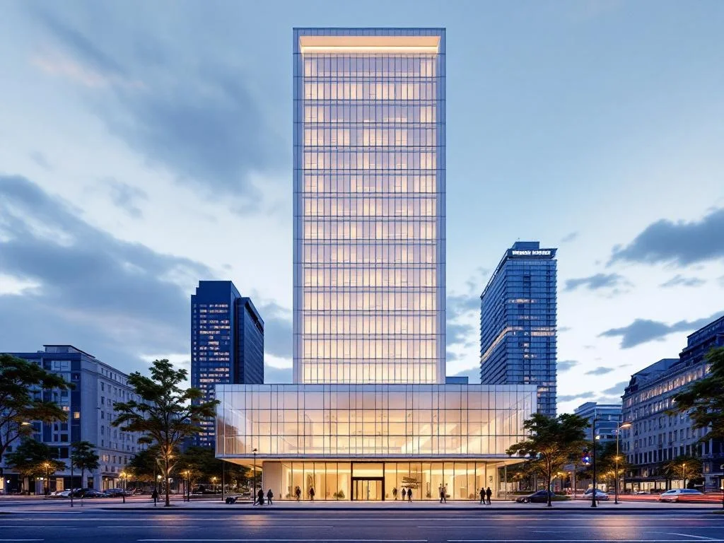 Eye-Level — White Box Office Tower, Blue-Hour Dusk