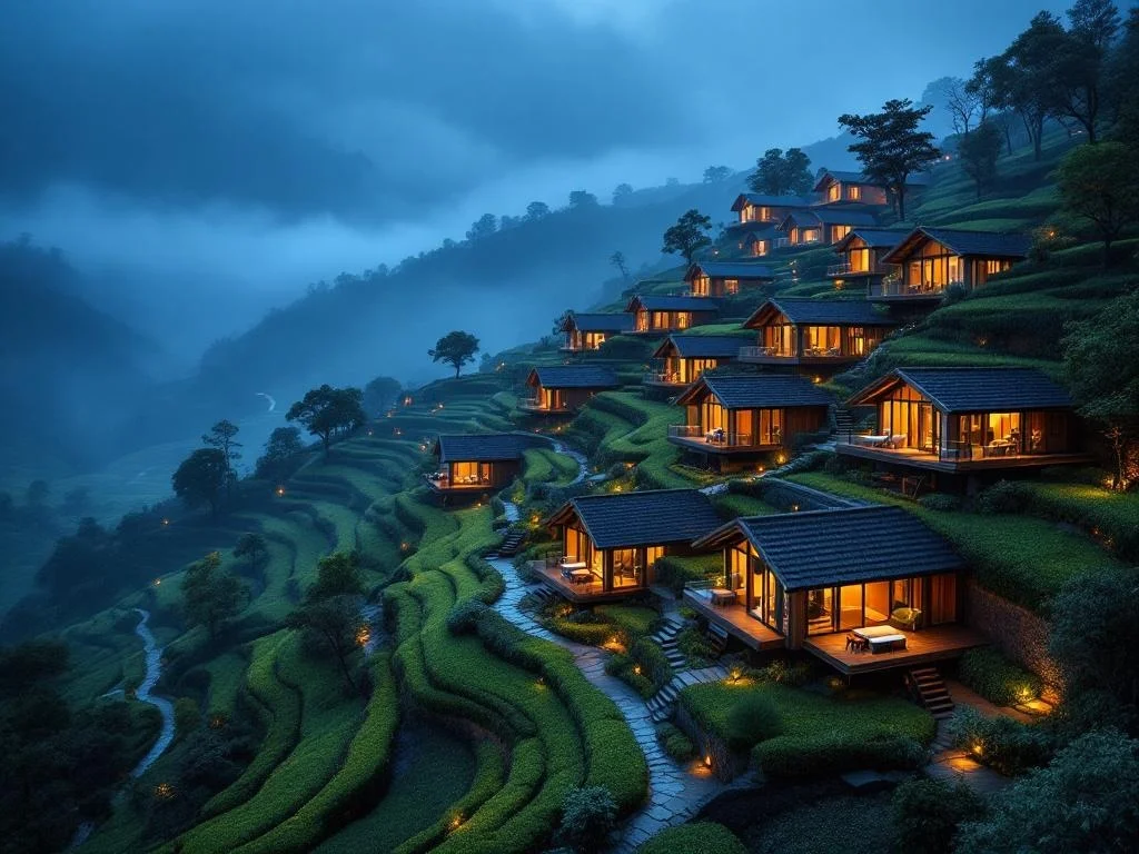 Semi-Aerial — Tea-Terrace Resort, Blue Hour