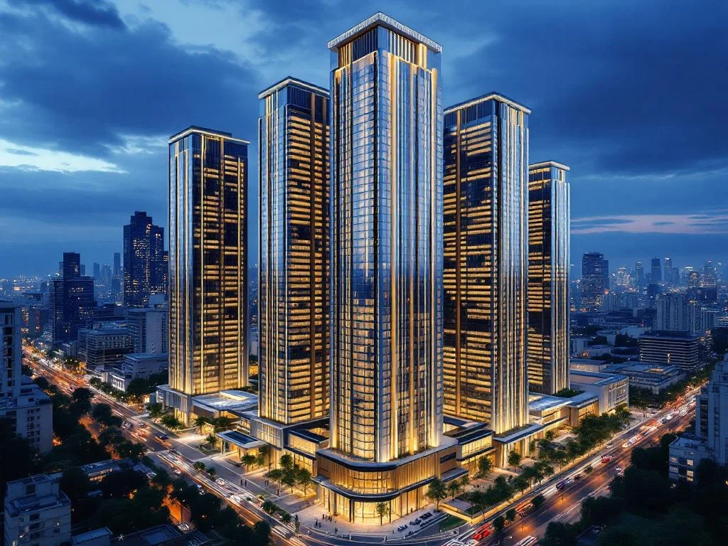 Semi-Aerial — CBD Tower Cluster, Blue Hour