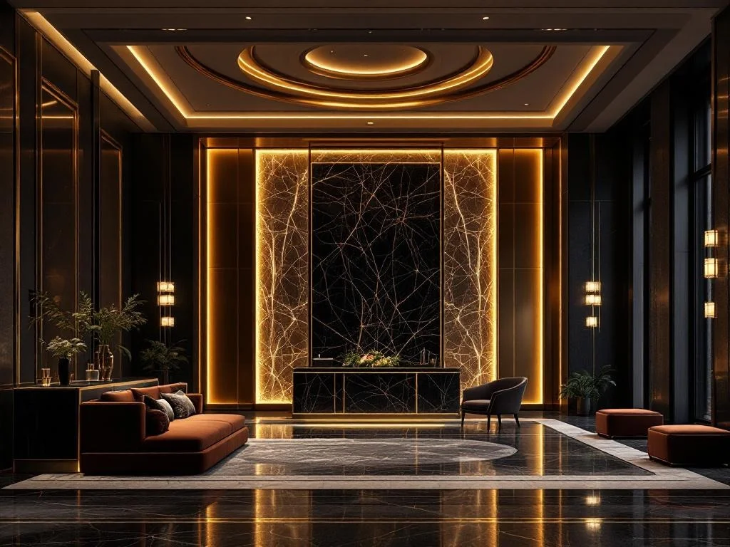 Hotel Lobby — Luxury Onyx & Brass