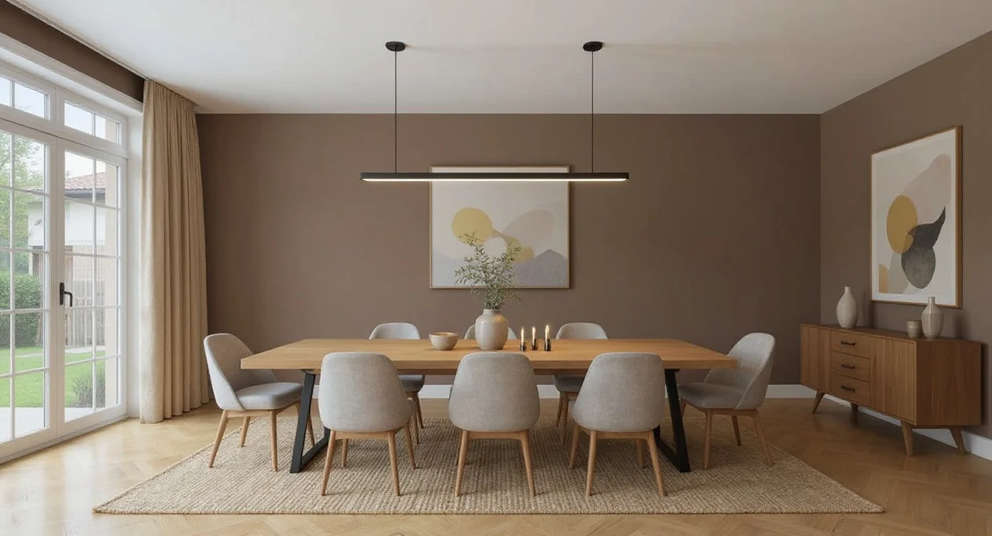 Dining Room — Contemporary, Oak Table & Linear Pendant