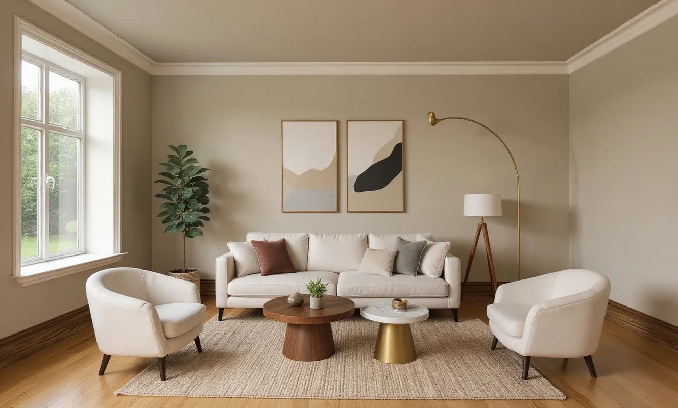 Living Room — Contemporary, Cream & Charcoal