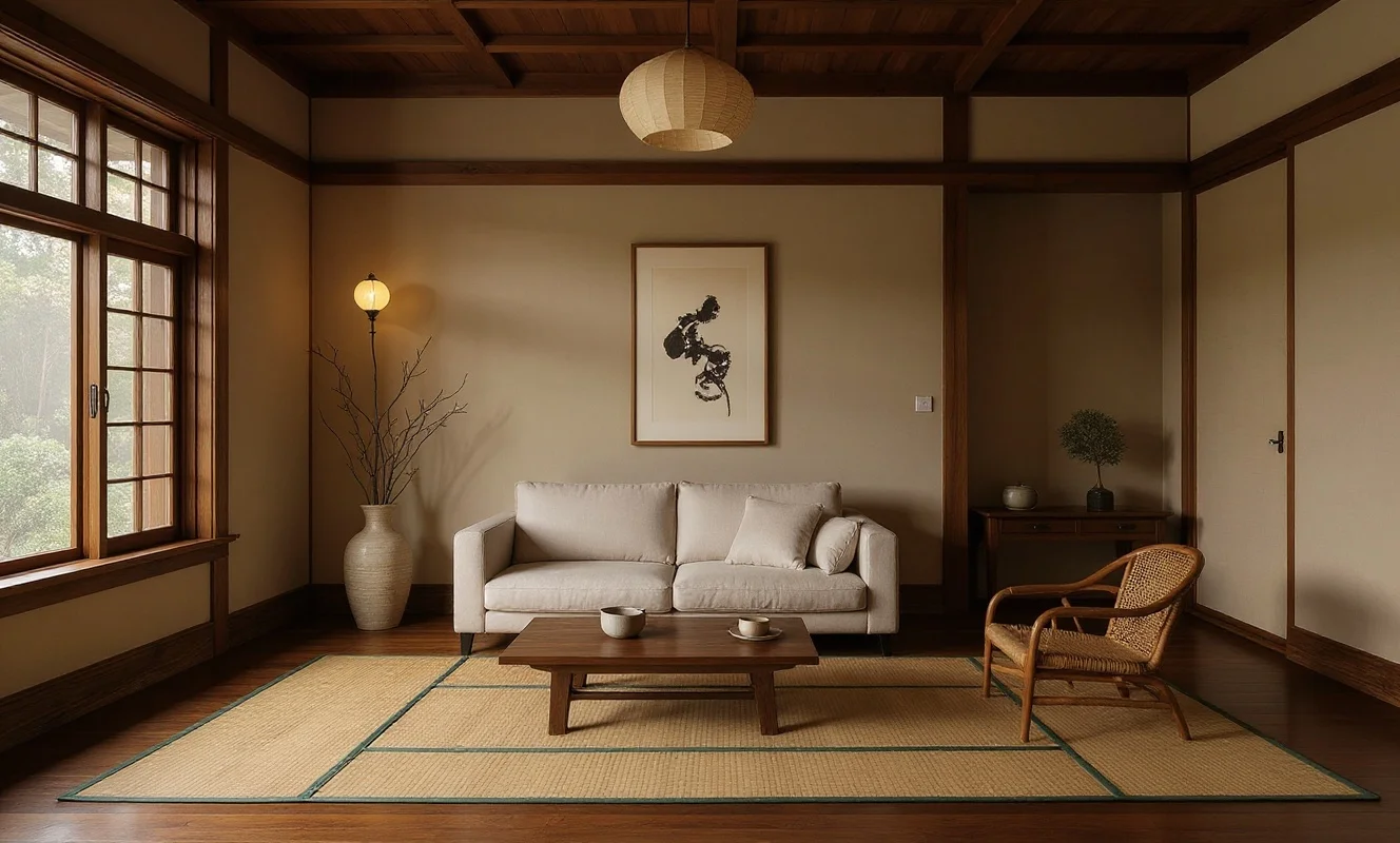 Living Room — Japandi, Sand & Walnut